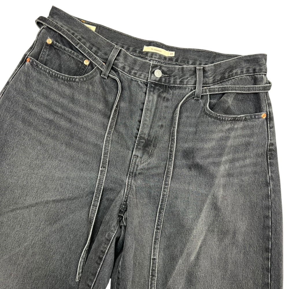 Levi's Big E Straight XL Jeans Women 33 Black Double Waistband High Rise Denim